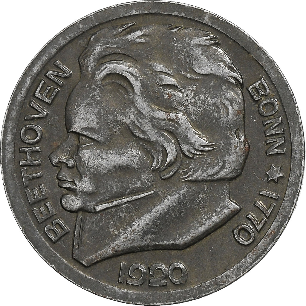 Germania, Stadt Bonn, 10 Pfennig, 1920, Beethoven, BB+, Ferro