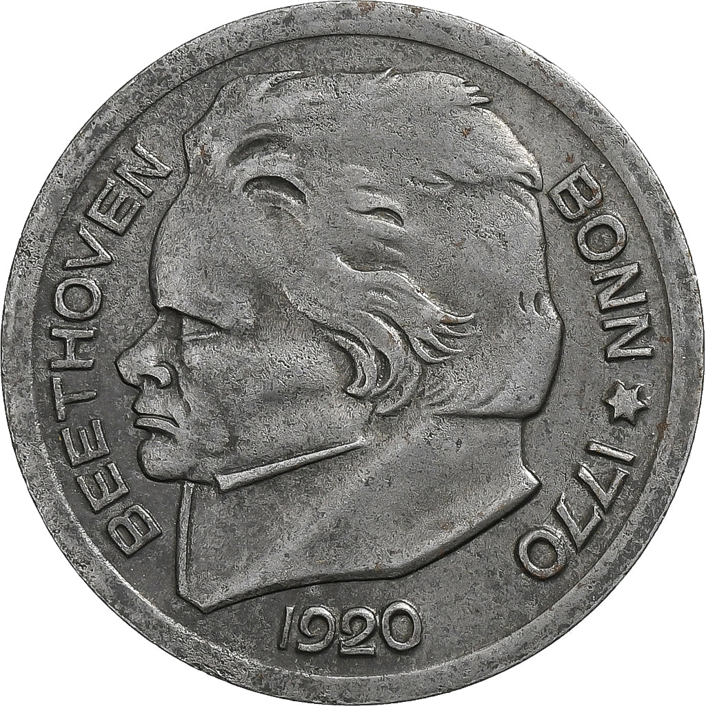 Niemcy, Stadt Bonn, 25 Pfennig, 1920, Beethoven, AU(50-53), Żelazo