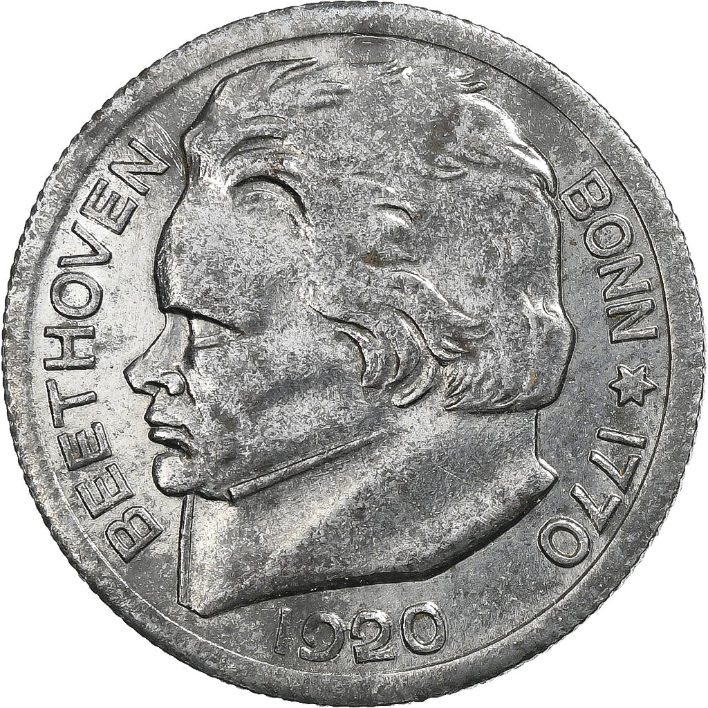 Duitsland, Stadt Bonn, 50 Pfennig, 1920, Beethoven, PR, Iron