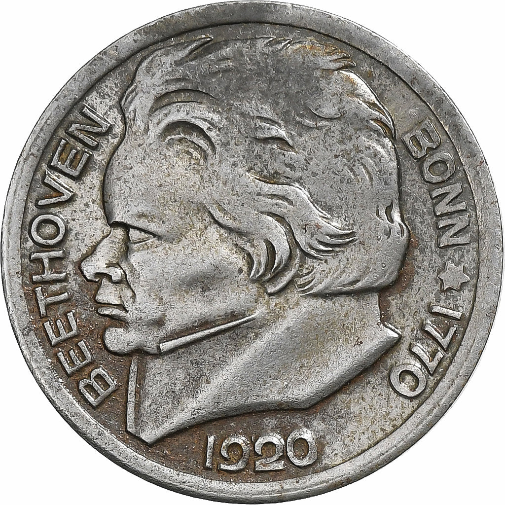 Allemagne, Stadt Bonn, 10 Pfennig, 1920, Beethoven, TTB+, Iron