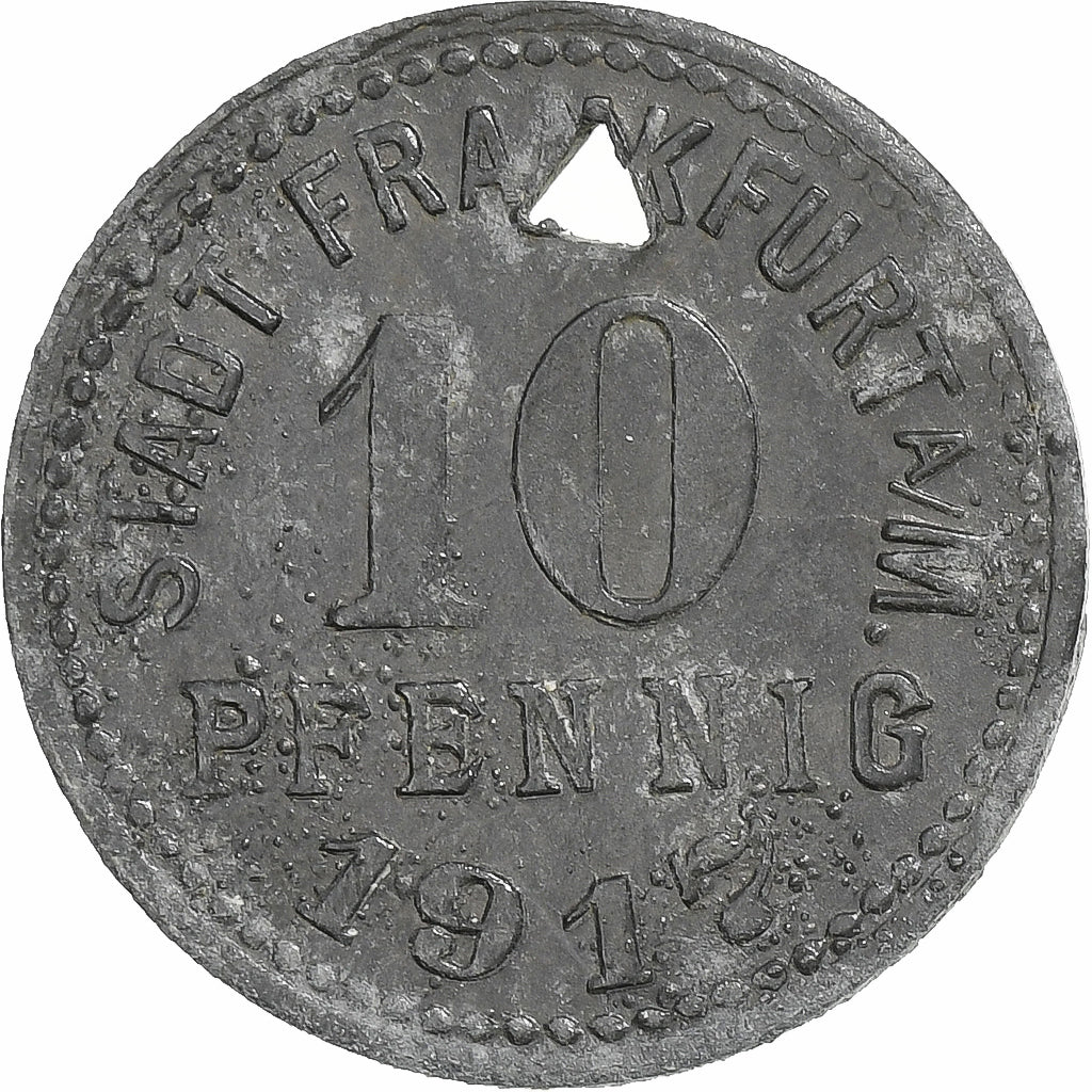 Germany, Stadt Frankfurt am Main, 10 Pfennig, 1917, Holed, EF(40-45), Zinc
