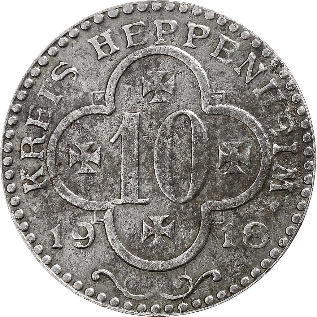 Germania, Stadt Heppenheim, 10 Pfennig, 1918, BB+, Ferro