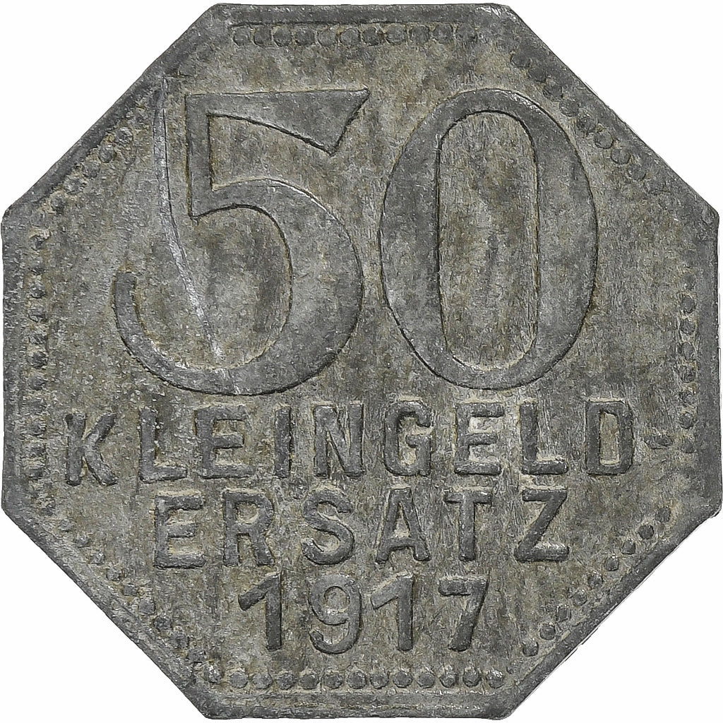 Duitsland, Stadt Tübingen, 50 Pfennig, 1917, ZF+, Zinc