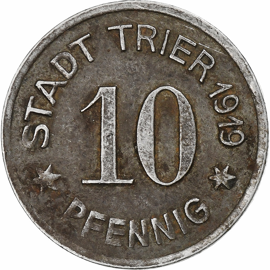 Germania, Stadt Trier, 10 Pfennig, 1919, BB+, Ferro