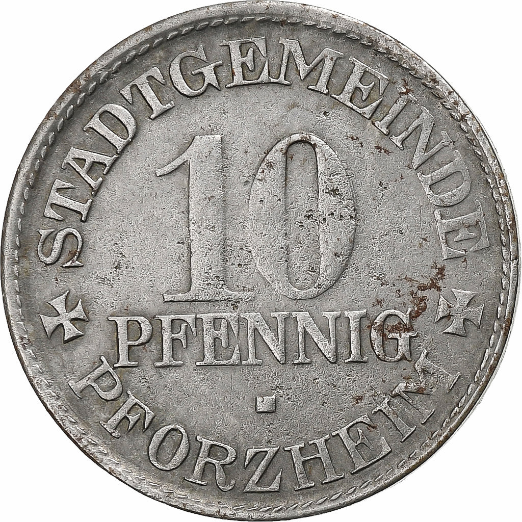 Alemanha, Stadt Pforzheim, 10 Pfennig, 1918, AU(50-53), Ferro