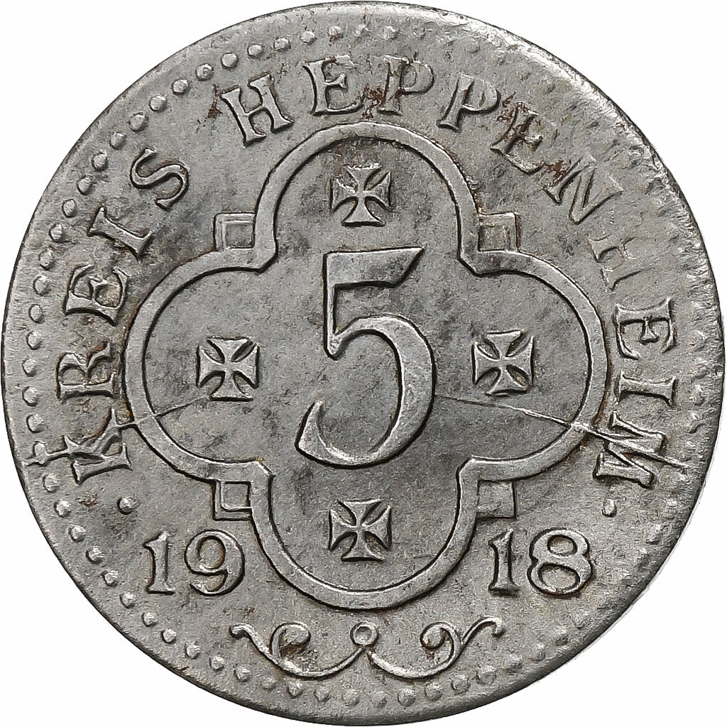 Germania, Stadt Heppenheim, 5 Pfennig, 1918, BB+, Ferro