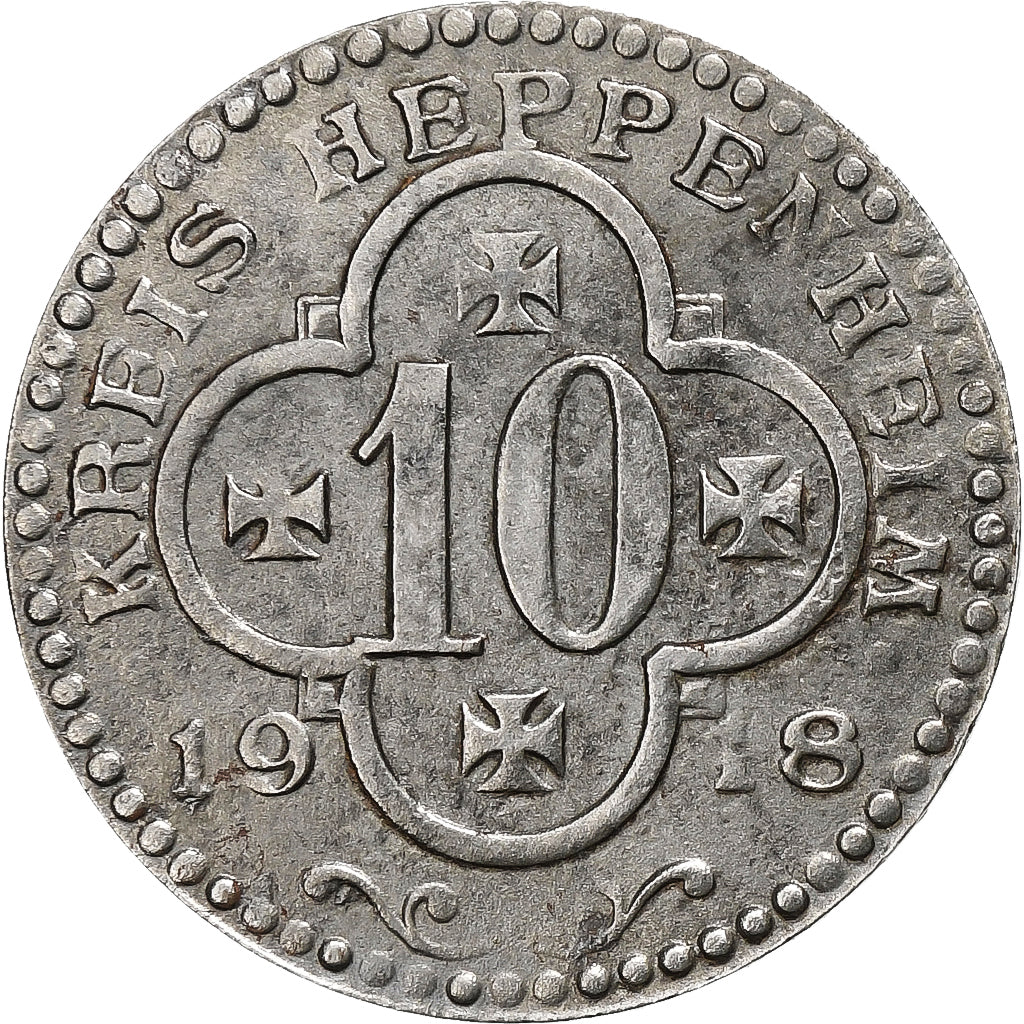 Niemcy, Stadt Heppenheim, 10 Pfennig, 1918, AU(50-53), Żelazo