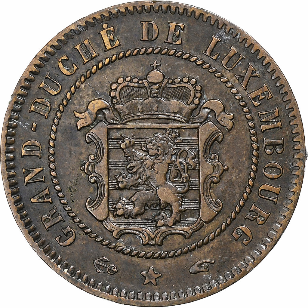 Luxembourg, Guillaume III, 5 Centimes, 1855, Paris, Bronze, AU(50-53), KM:22