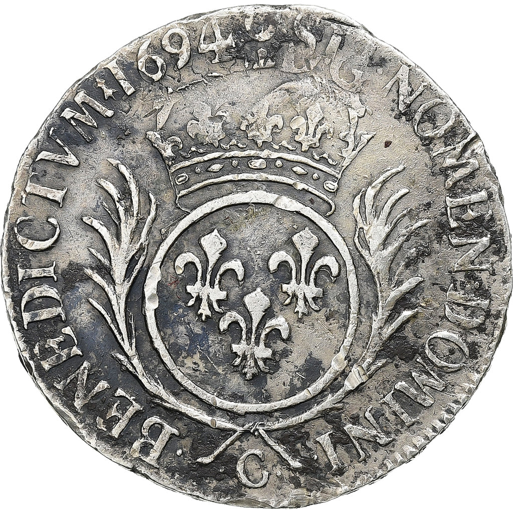 Frankrijk, Louis XIV, 1/2 Ecu aux palmes, 1694, Caen, reformed, Zilver, FR