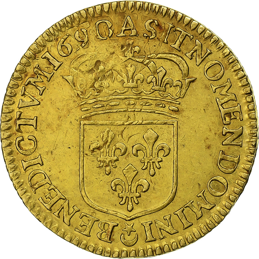 France, Louis XIV, 1/2 Louis d'or à l'écu, 1690, Paris, réformé, Or, TTB