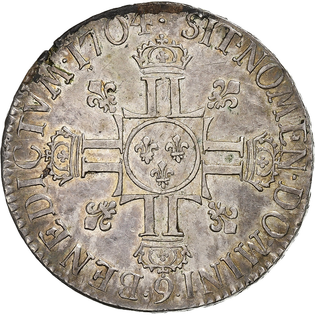 Frankrijk, Louis XIV, Ecu aux 8 L 2e type, 1704, Rennes, Zilver, PR, Gadoury:224