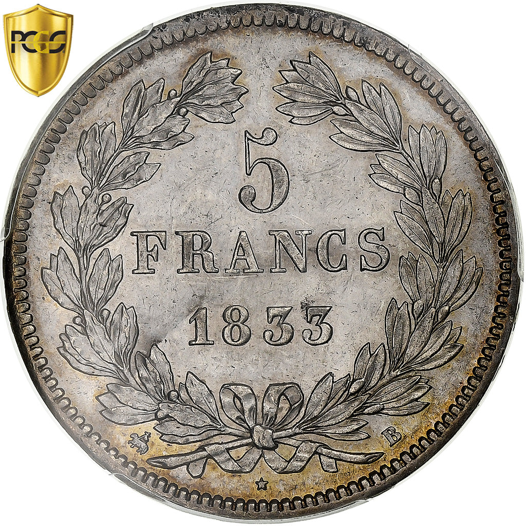 France, Louis-Philippe Ier, 5 Francs, 1833, Rouen, Argent, PCGS, AU58