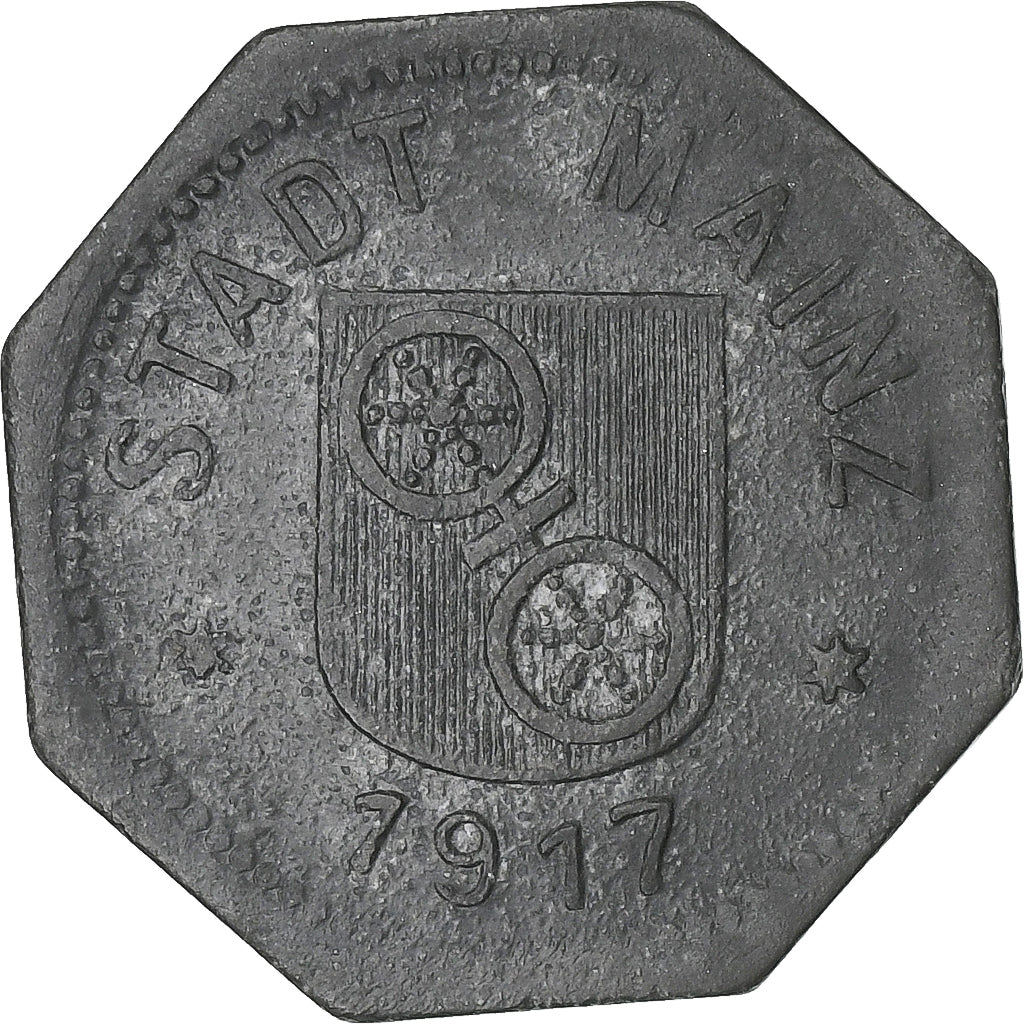 Germany, Stadt Mainz, 10 Pfennig, 1917, VF(30-35), Zinc