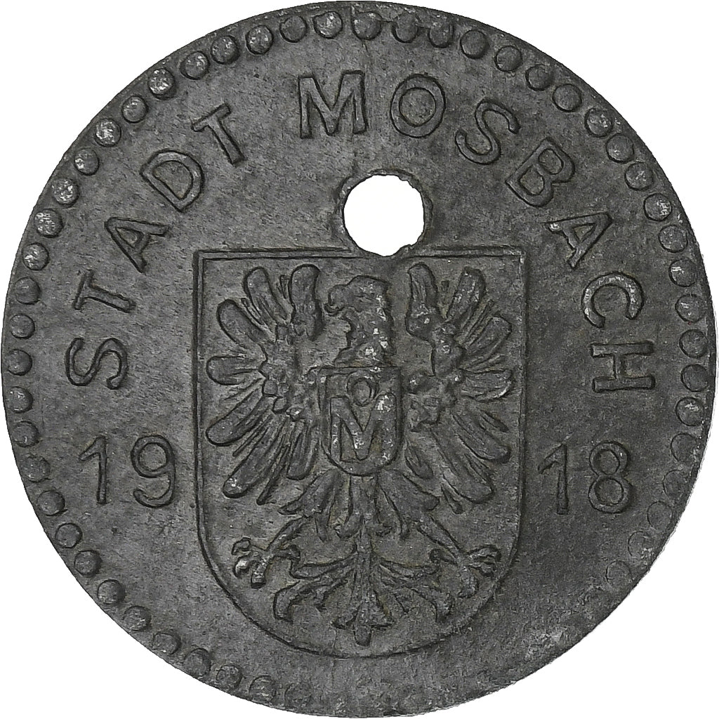 Germany, Stadt Mosbach, 10 Pfennig, 1918, Holed, EF(40-45), Zinc