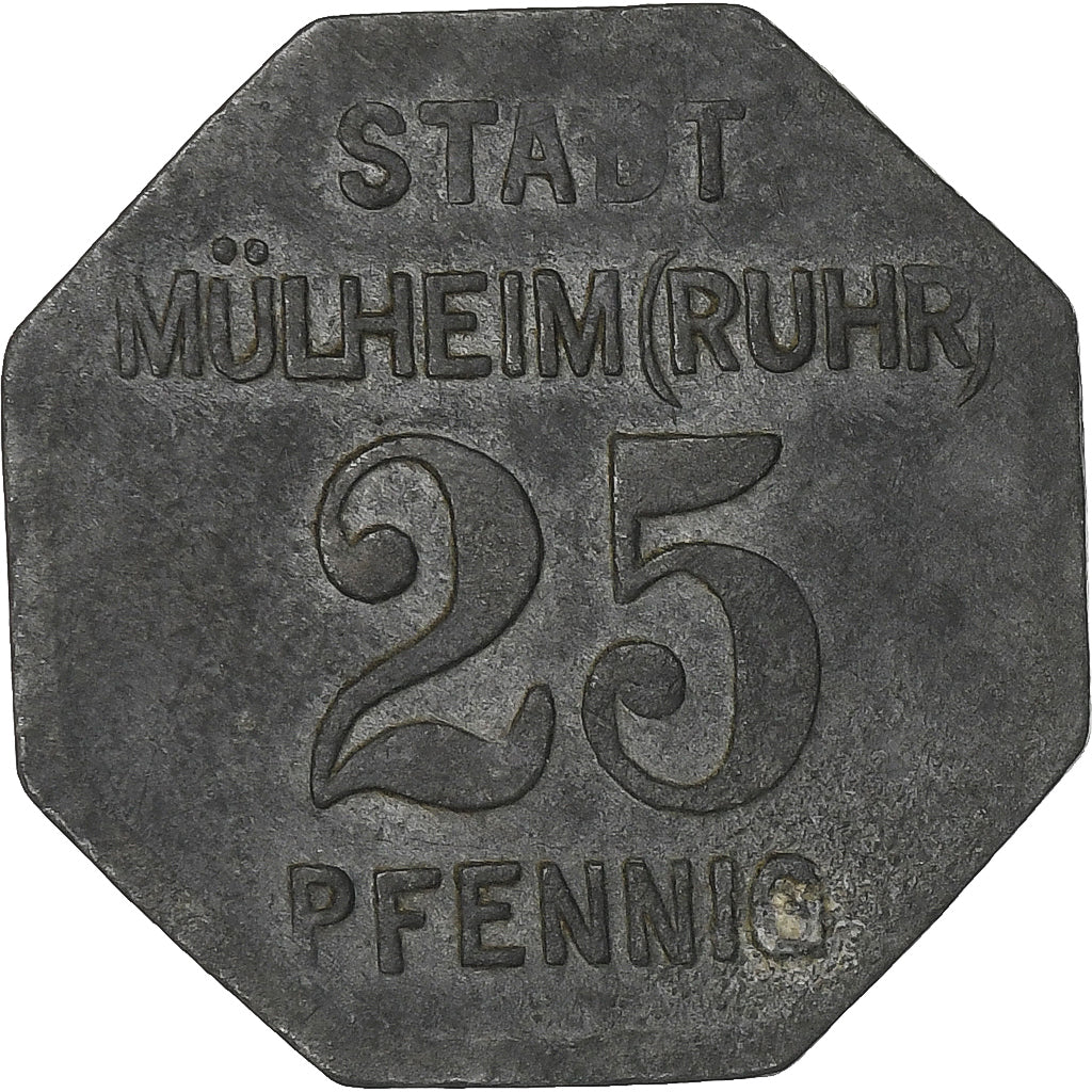 Germany, Stadt Mülheim an der Ruhr, 25 Pfennig, 1917, VF(30-35), Zinc