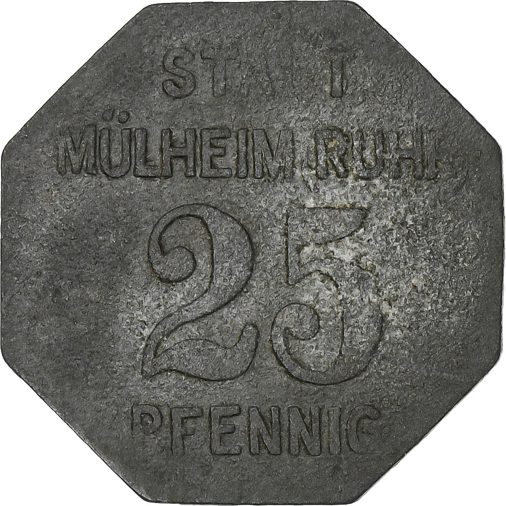 Germany, Stadt Mülheim an der Ruhr, 25 Pfennig, 1917, VF(30-35), Zinc