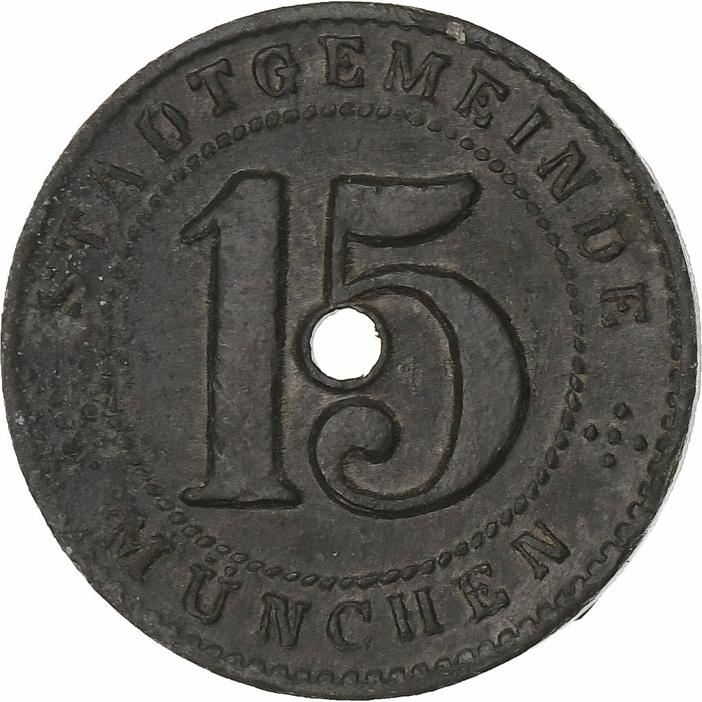 Alemanha, Stadt München, 15 Pfennig, 1918, EF(40-45), Zinco