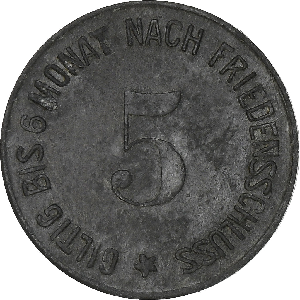 Allemagne, Städten Obergrainau u. Untergrainau, 5 Pfennig, 1917, TTB, Zinc