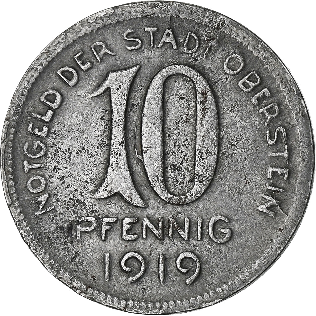 Germany, Stadt Oberstein, 10 Pfennig, 1919, AU(50-53), Iron