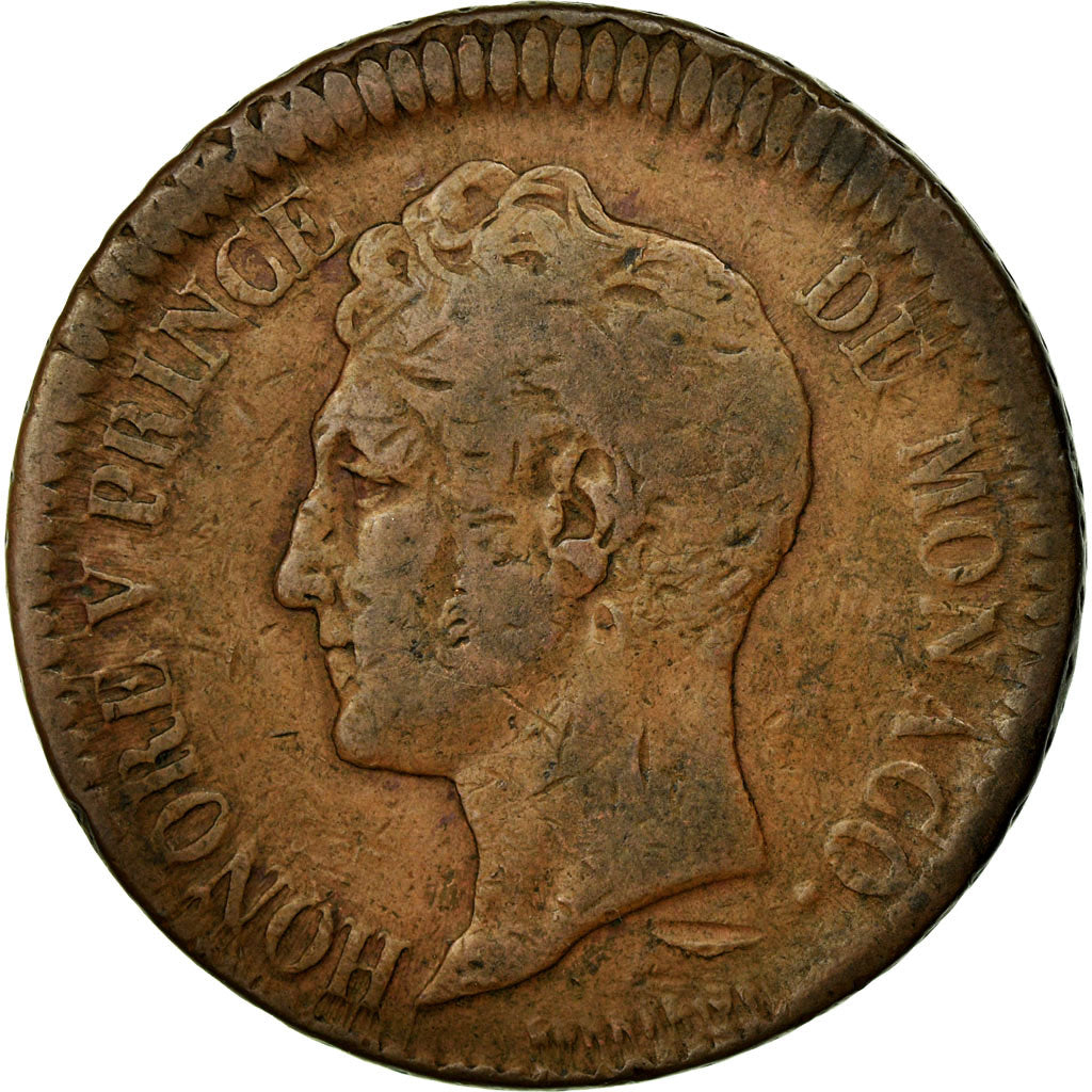 Moneta, Monaco, Honore V, Decime, 1838, Monaco, VF(20-25), Miedź, KM:97.1