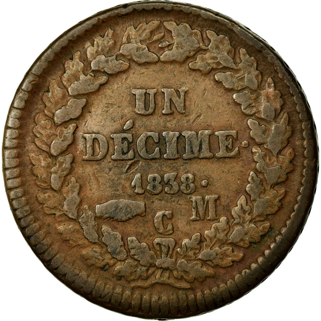 Moneta, Monaco, Honore V, Decime, 1838, Monaco, VF(20-25), Miedź, KM:97.1