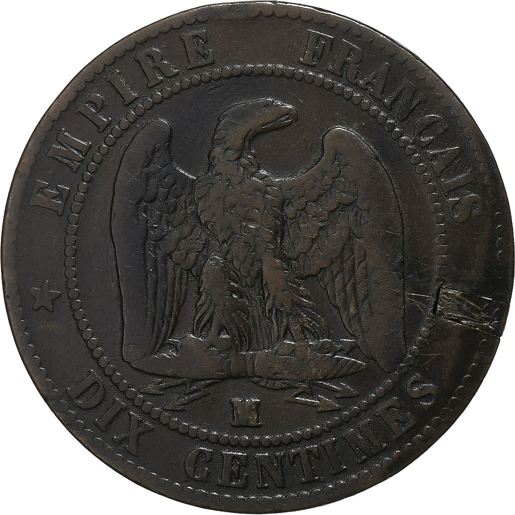 France, Napoleon III, 10 Centimes, 1856, Marseille, Transformed, Bronze