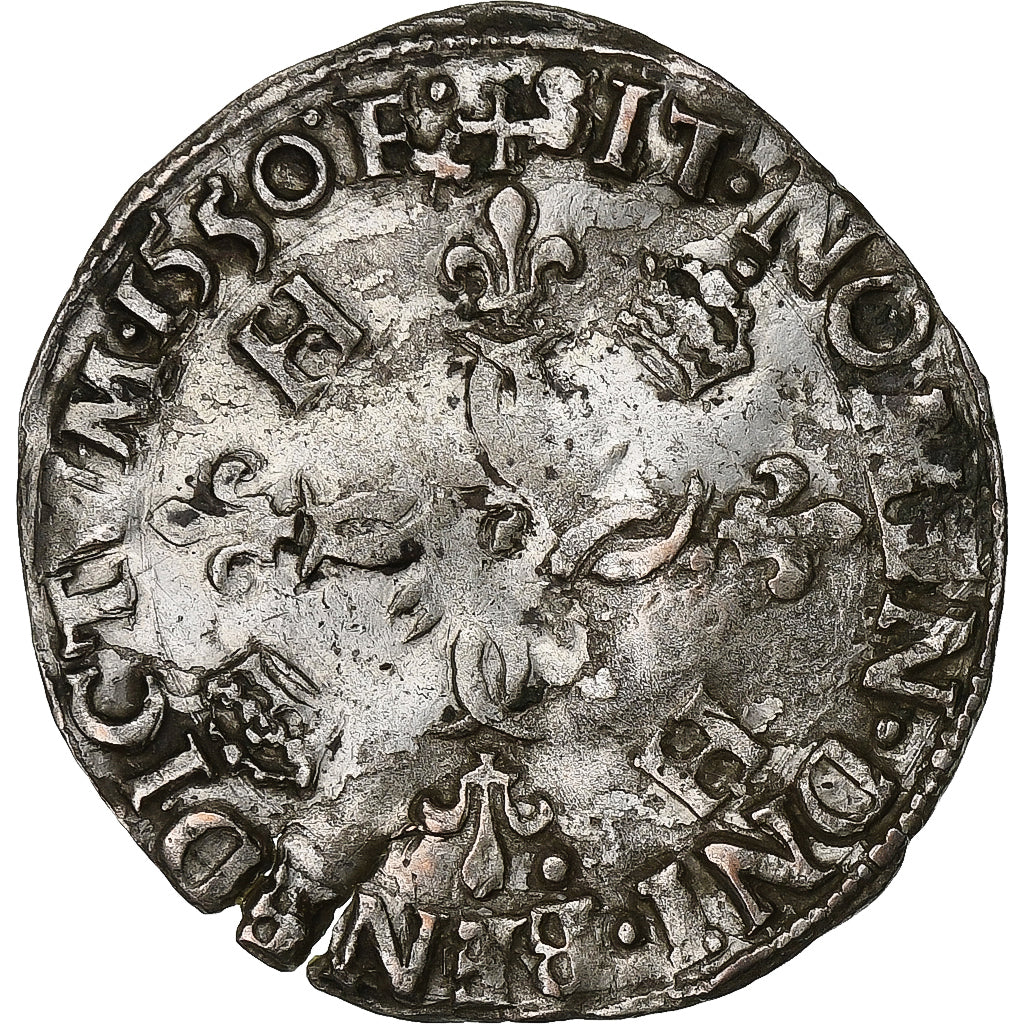 Frankrijk, Henri II, Douzain aux croissants, 1550, Lyon, Billon, FR, Gadoury:357