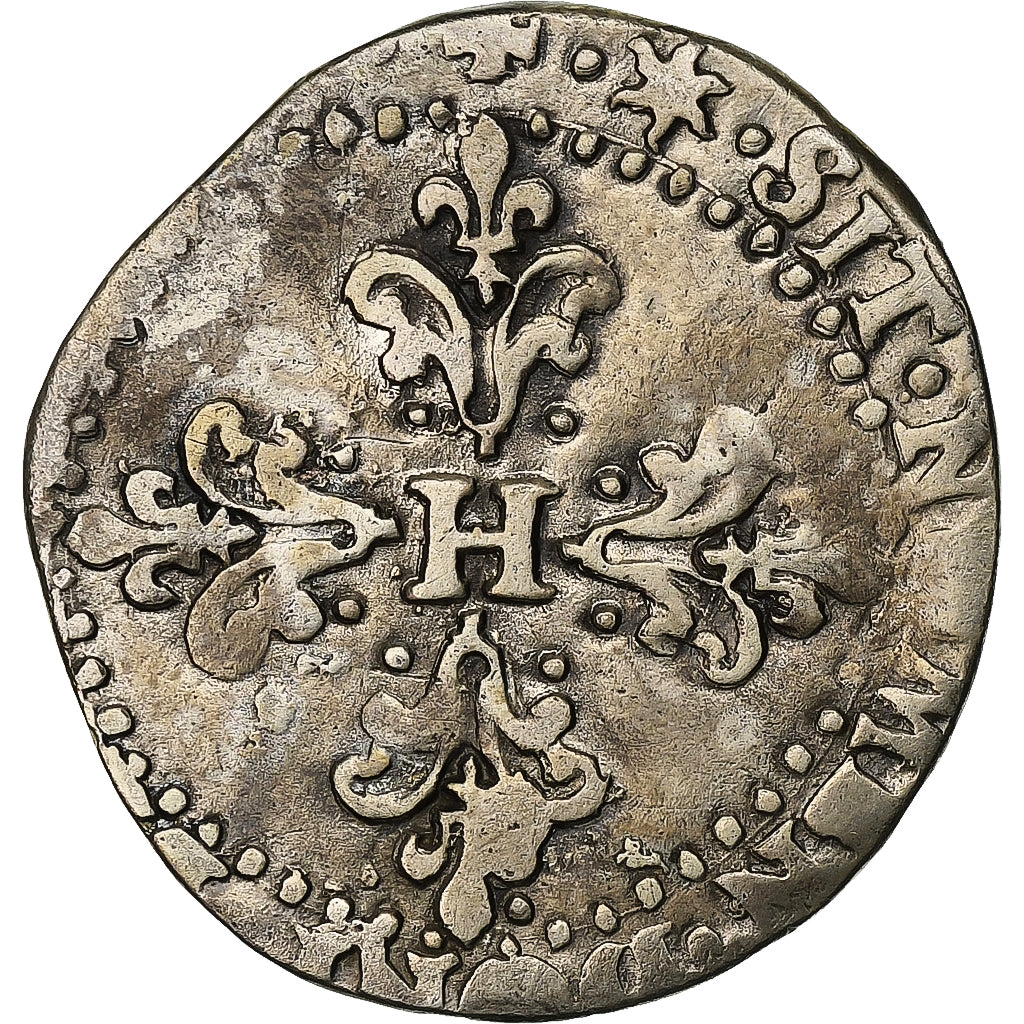 Francia, Henri III, 1/4 Franc au col plat, 1584, Limoges, Plata, BC+
