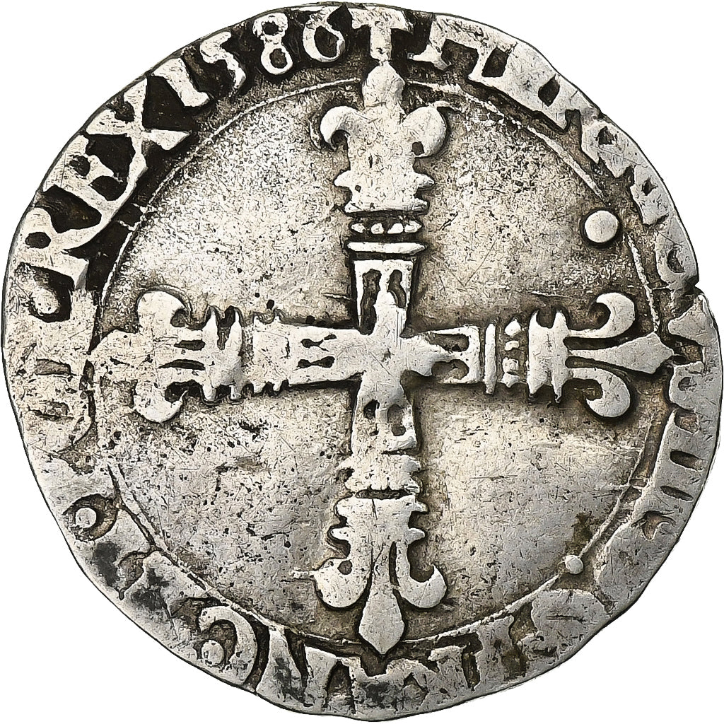 Francia, Henri III, 1/8 Ecu, 1586, Nantes, Argento, MB, Gadoury:485
