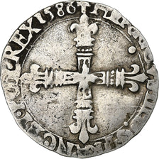 France, Henri III, 1/8 Ecu, 1586, Nantes, Silver, VF(20-25), Gadoury:485
