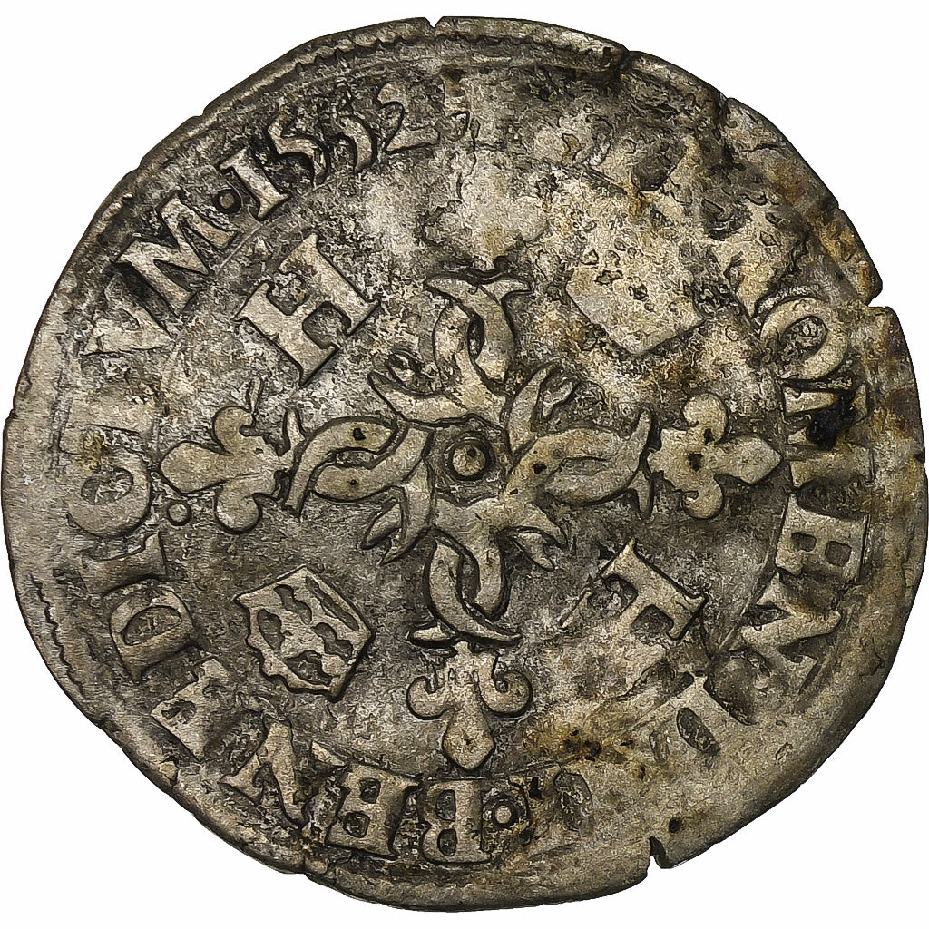 France, Henri II, Douzain aux croissants, 1552, Paris, Billon, VF(20-25)