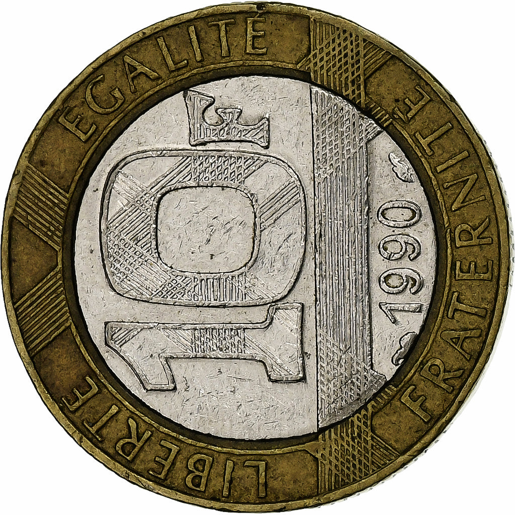France, 10 Francs, Génie, 1990, Pessac, fautée - désaxée, Bi-Metallic