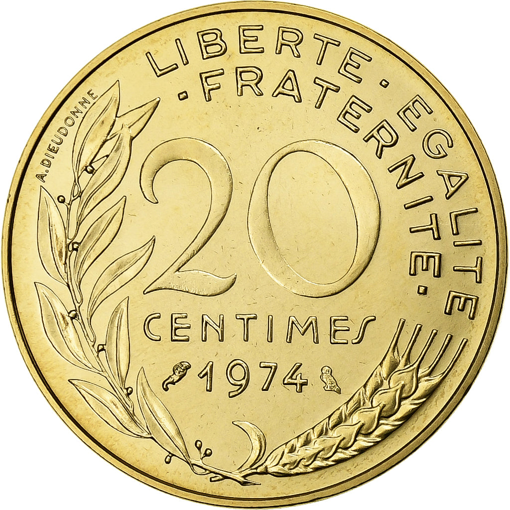 Francia, 20 Centimes, Marianne, 1974, Monnaie de Paris, série FDC