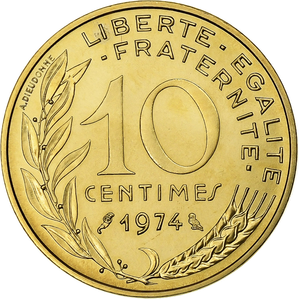Francia, 10 Centimes, Marianne, 1974, Monnaie de Paris, série FDC, Aluminio -