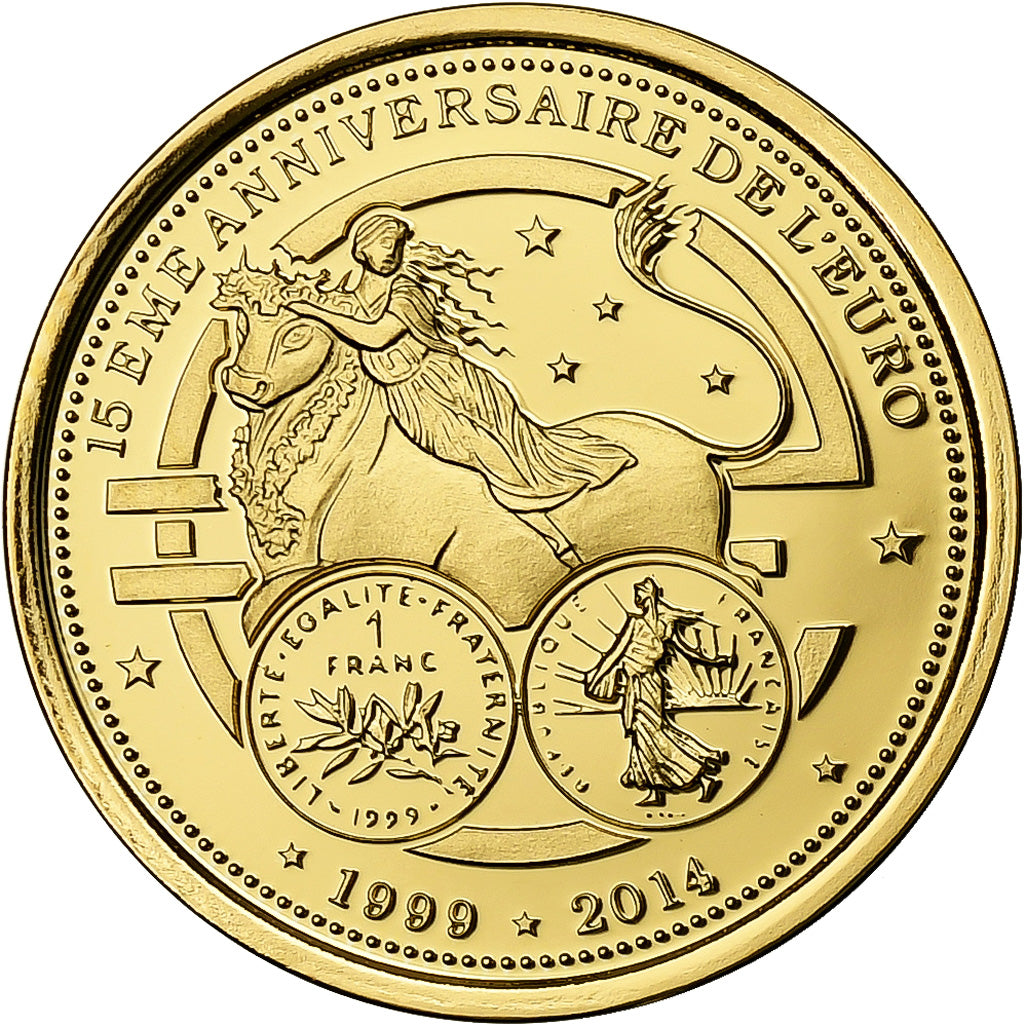 France, Medal, 15e anniversaire de l'euro, 2014, Gold, MS(65-70)