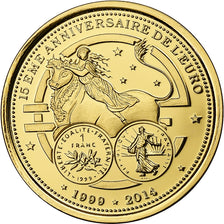 France, Medal, 15e anniversaire de l'euro, 2014, Gold, MS(65-70)
