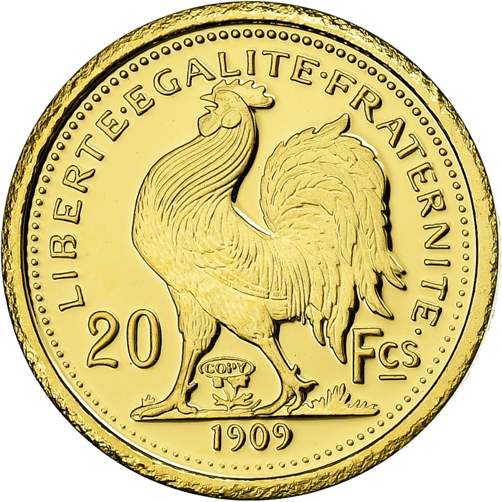 France, Médaille, Réplique, 20 francs or Coq 1909, Or, FDC