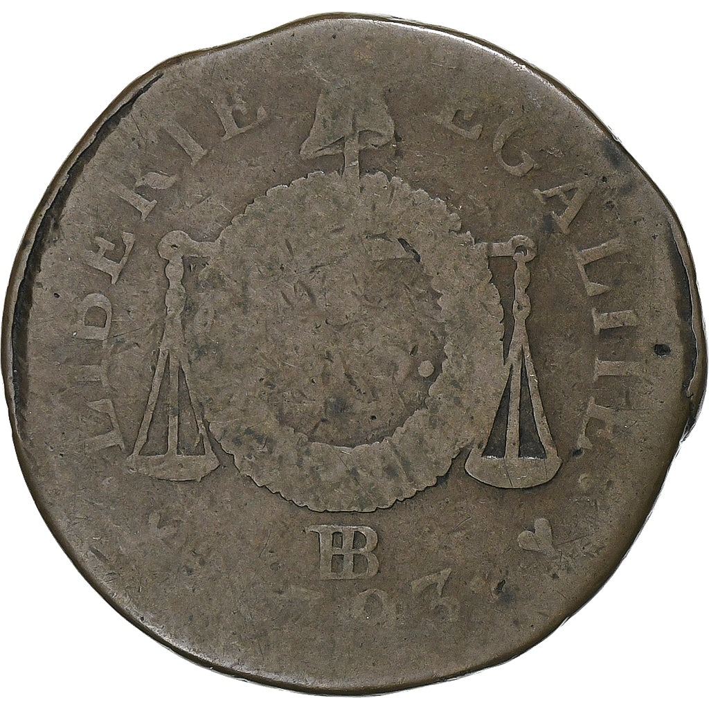 France, Sol à la balance Françoise, 1793 / AN II, Strasbourg, Copper
