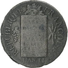 Francia, Sol à la balance Françoise, 1793 / AN II, Strasbourg, Cobre, BC+