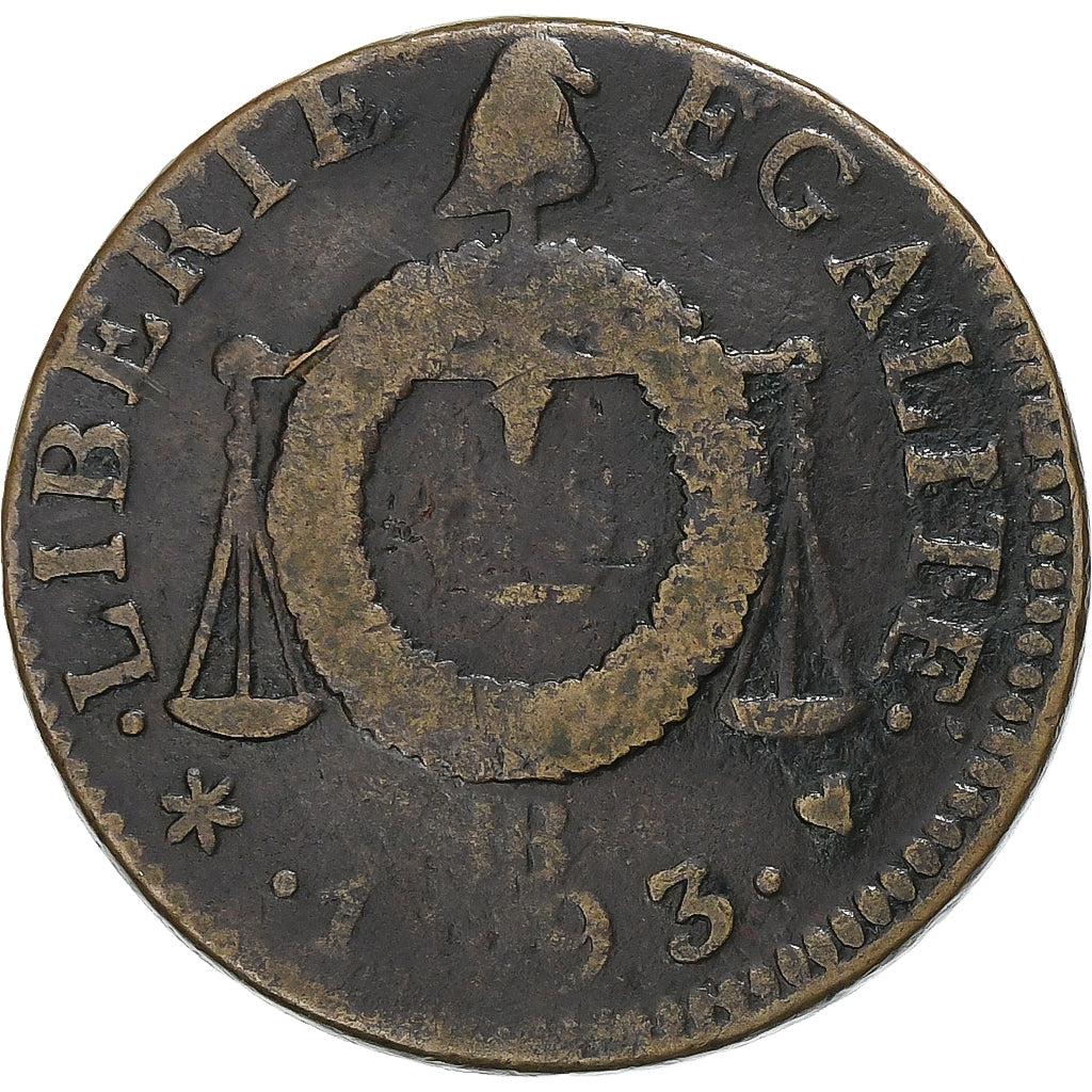 France, Sol à la balance Françoise, 1793 / AN II, Strasbourg, Cuivre, TB