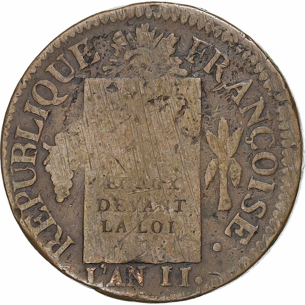 Francia, Sol à la balance Françoise, 1793 / AN II, Strasbourg, Cobre, BC+