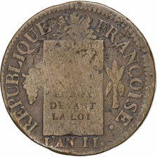 Francia, Sol à la balance Françoise, 1793 / AN II, Strasbourg, Cobre, BC+