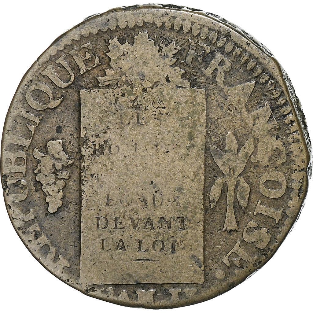 France, Sol à la balance Françoise, 1793 / AN II, Dijon, Métal de cloche