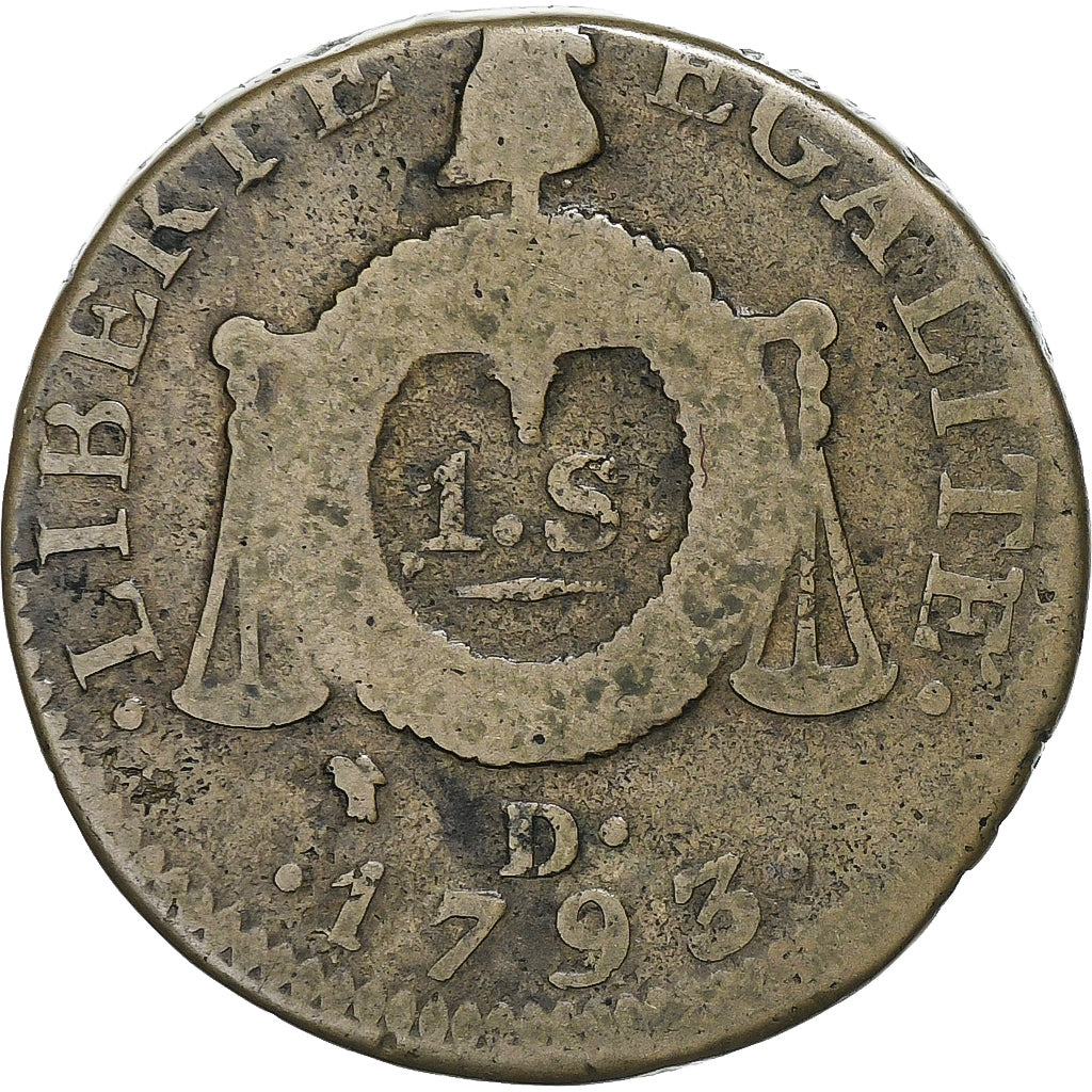 France, Sol à la balance Françoise, 1793 / AN II, Dijon, Métal de cloche