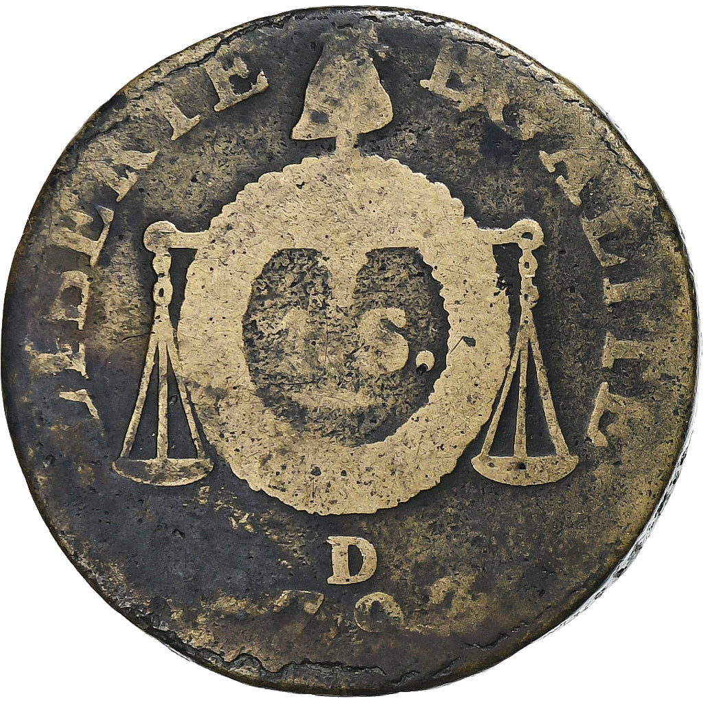 France, Sol à la balance Françoise, 1793 / AN II, Lyon, Métal de cloche