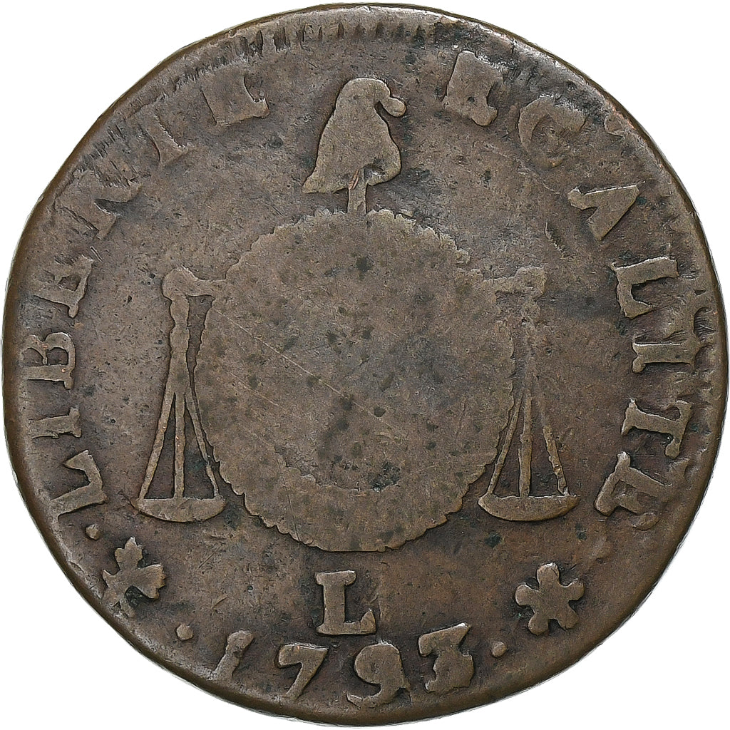 France, Sol à la balance Françoise, 1793 / AN II, Bayonne, Cuivre, B+