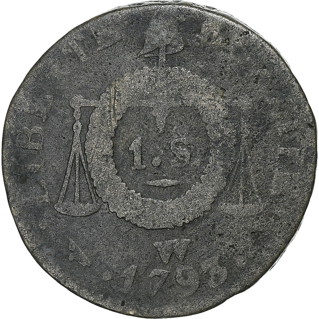 France, Sol à la balance Françoise, 1793 / AN II, Lille, Cuivre, B+