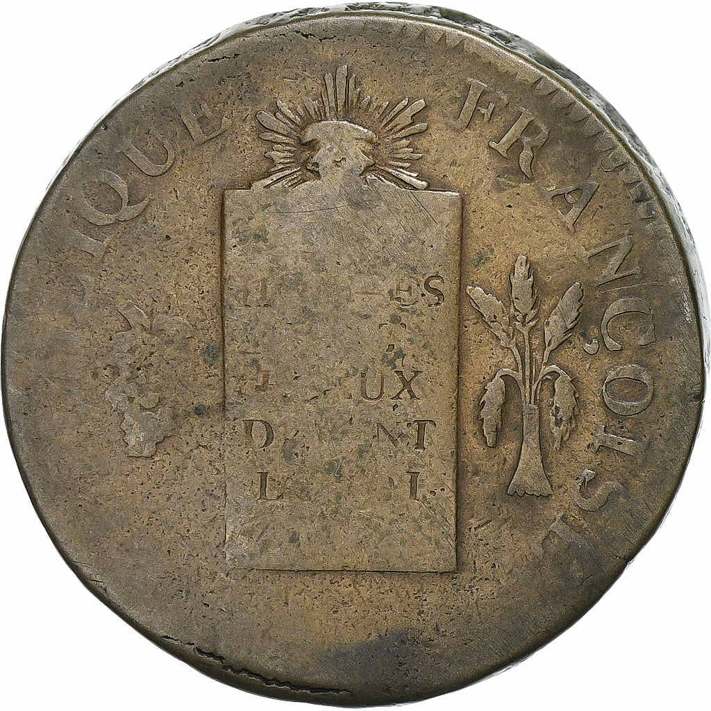France, 2 sols à la Balance, 1793 / AN II, Limoges, Métal de cloche, F(12-15)