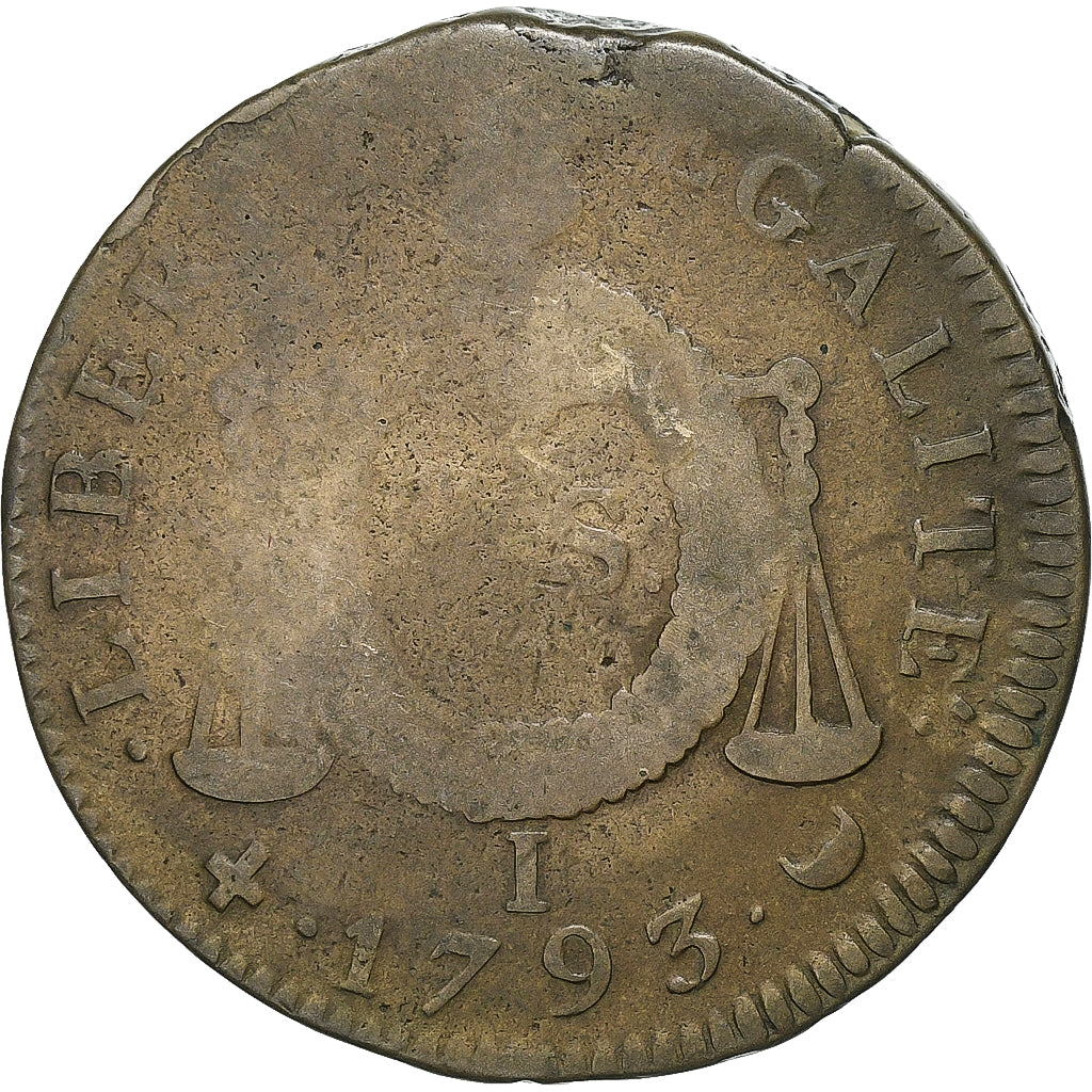 France, 2 sols à la Balance, 1793 / AN II, Limoges, Métal de cloche, F(12-15)