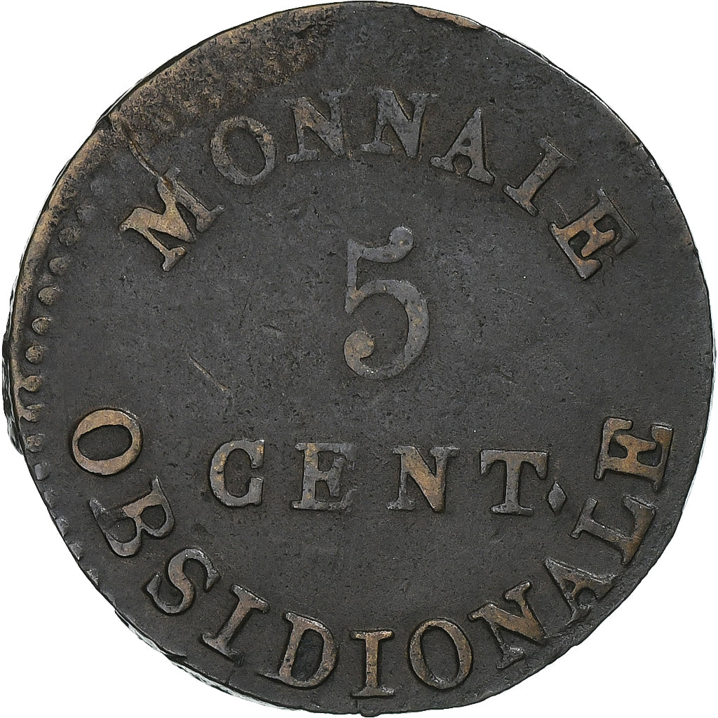 France, Napoleon I, 5 Cent, 1814, Antwerp, Siège d'Anvers, Copper, VF(30-35)